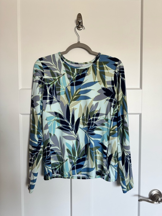 Hang Ten Other - Hang Ten Long Sleeve Leaf Print Sun Protect Rash Guard Swim Top Blue Green Sz M
